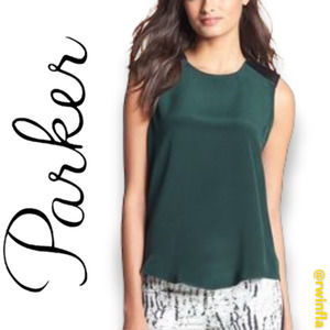 Parker Silk & Leather Libby Sleeveless Blouse M